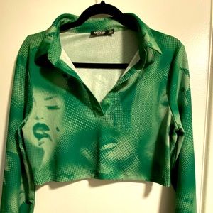 NASTY GYAL-collared long sleeved crop top! Part of a co-ord set size-XL